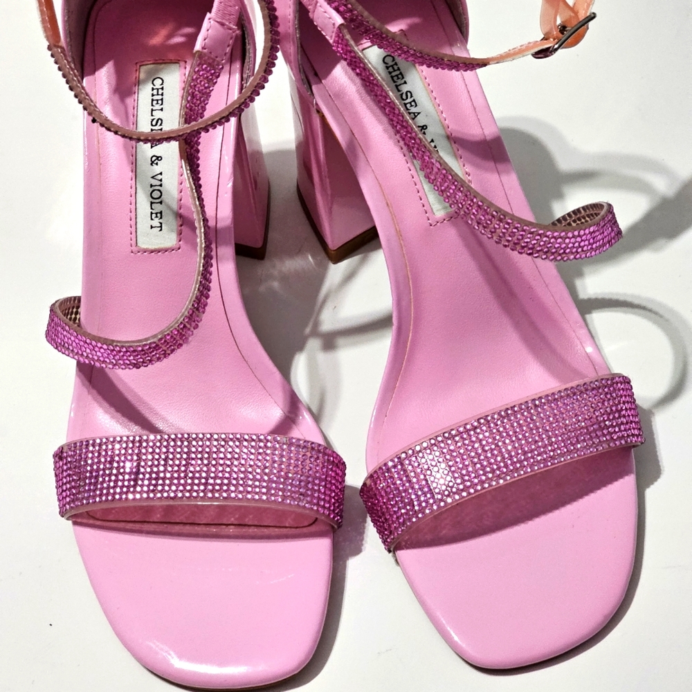 Chelsea & Violet Rhinestone Pink Embellished Block Heel Dress Sandals Size 6.5